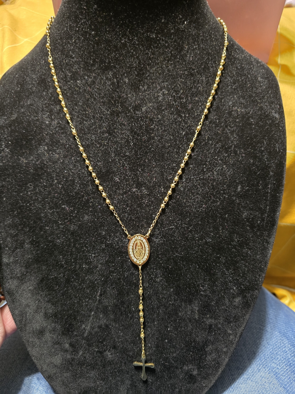 Gold-tone Virgin Mary Rosary Necklace - Women Jewelry